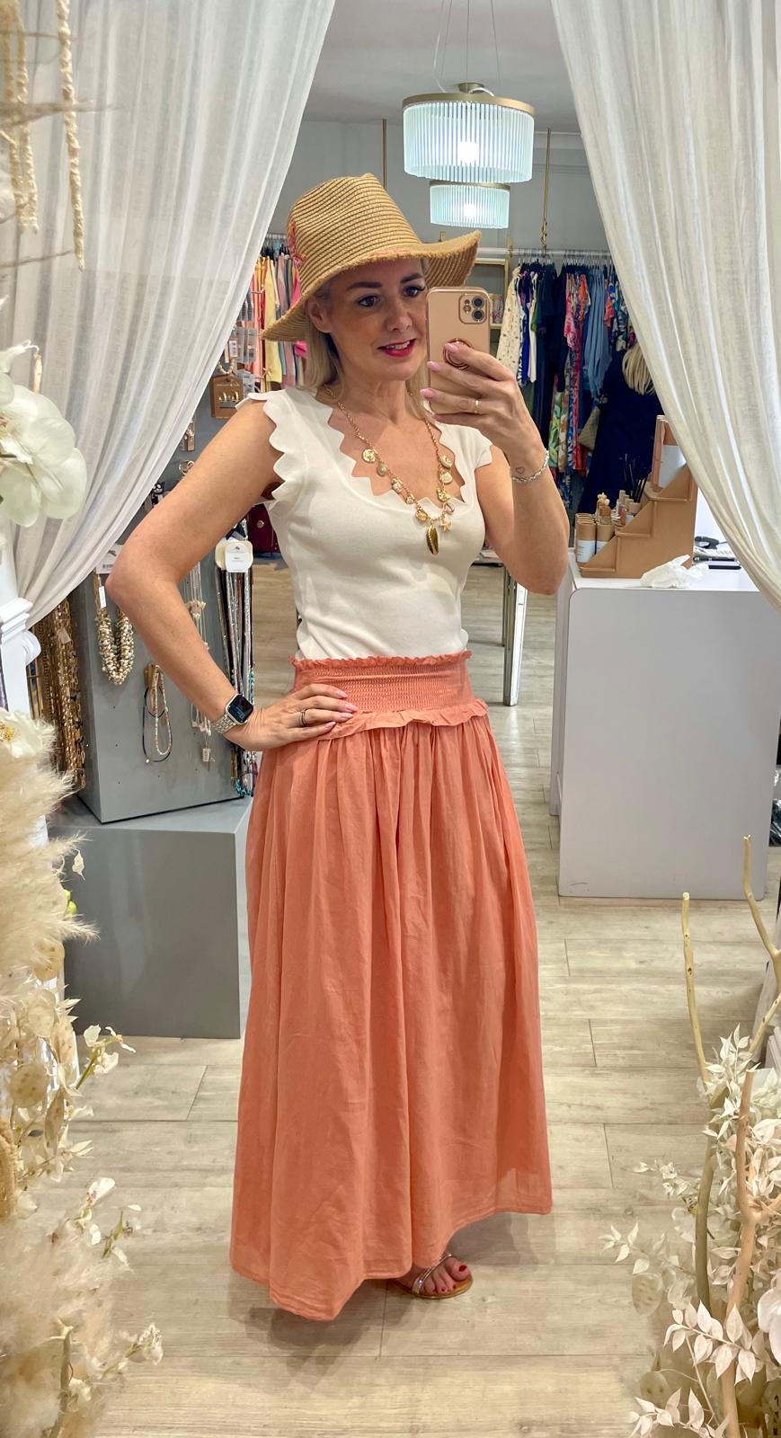 Shirred Waist Maxi Skirt