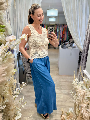 Wide Leg Chambray Trousers