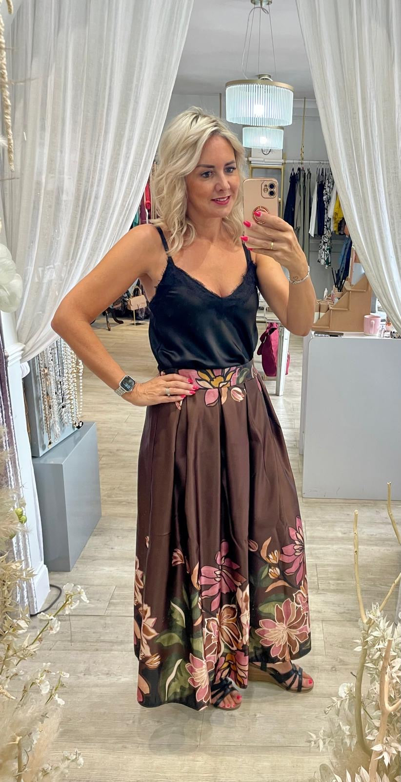 Monica Floral Satin Skirt
