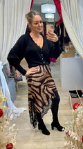Animal & Lace Asymmetric Satin Skirt