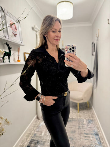 Sequin and Sheer Blouse