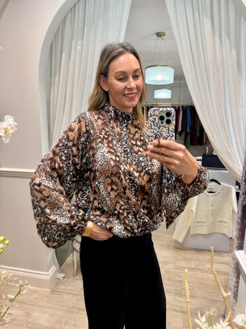 Brown Printed Bubble Top