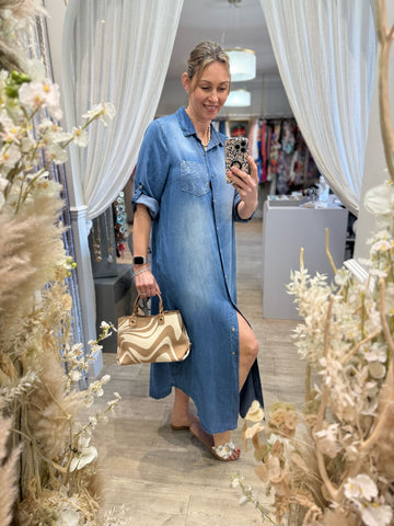 Terry Denim Shirt Dress