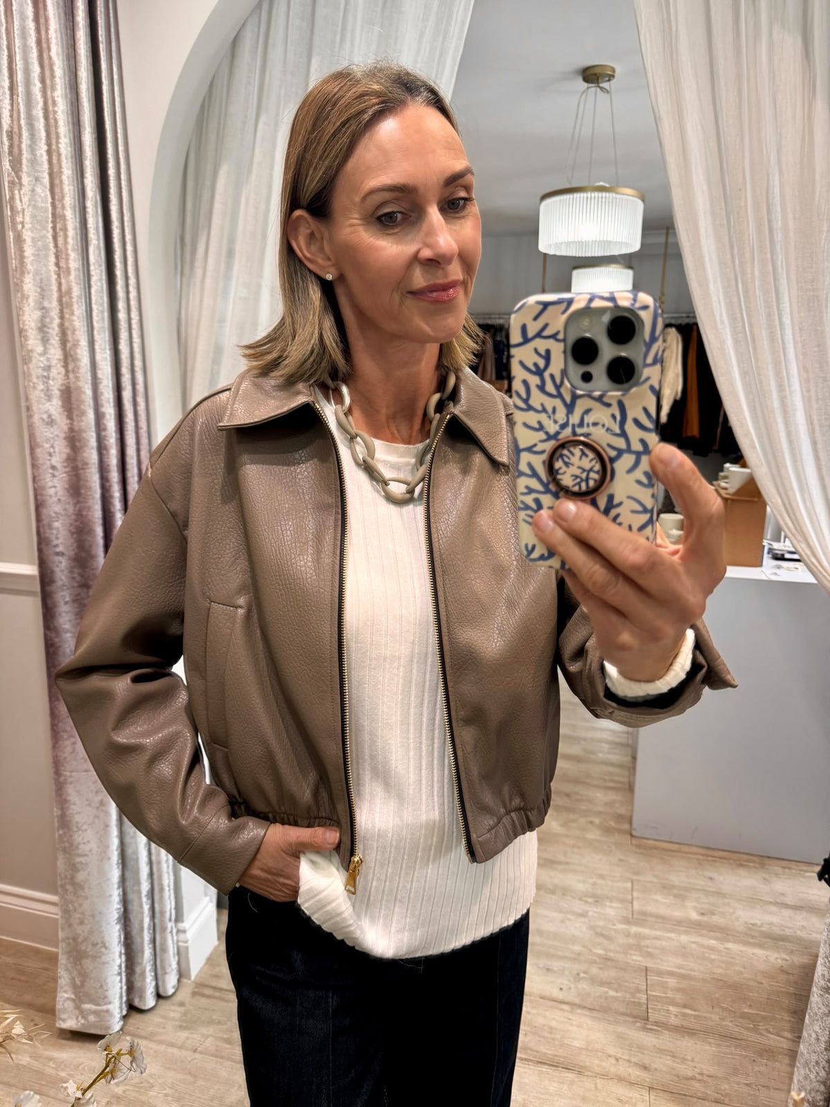 Mia Faux Leather Bomber