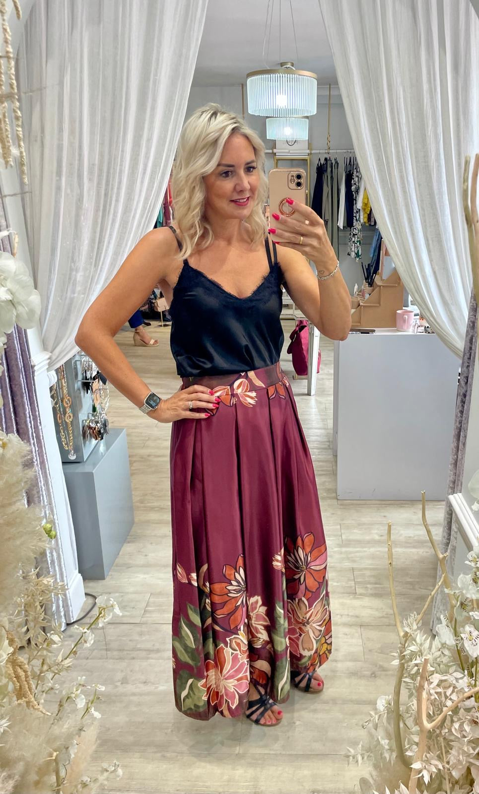 Monica Floral Satin Skirt