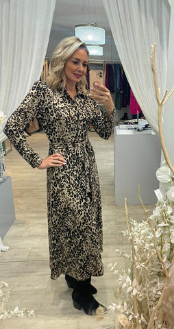 Animal Print Belted Shirt Dress