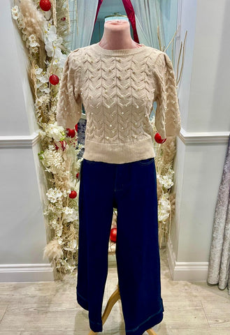 Cream Cable & Pearl Jumper