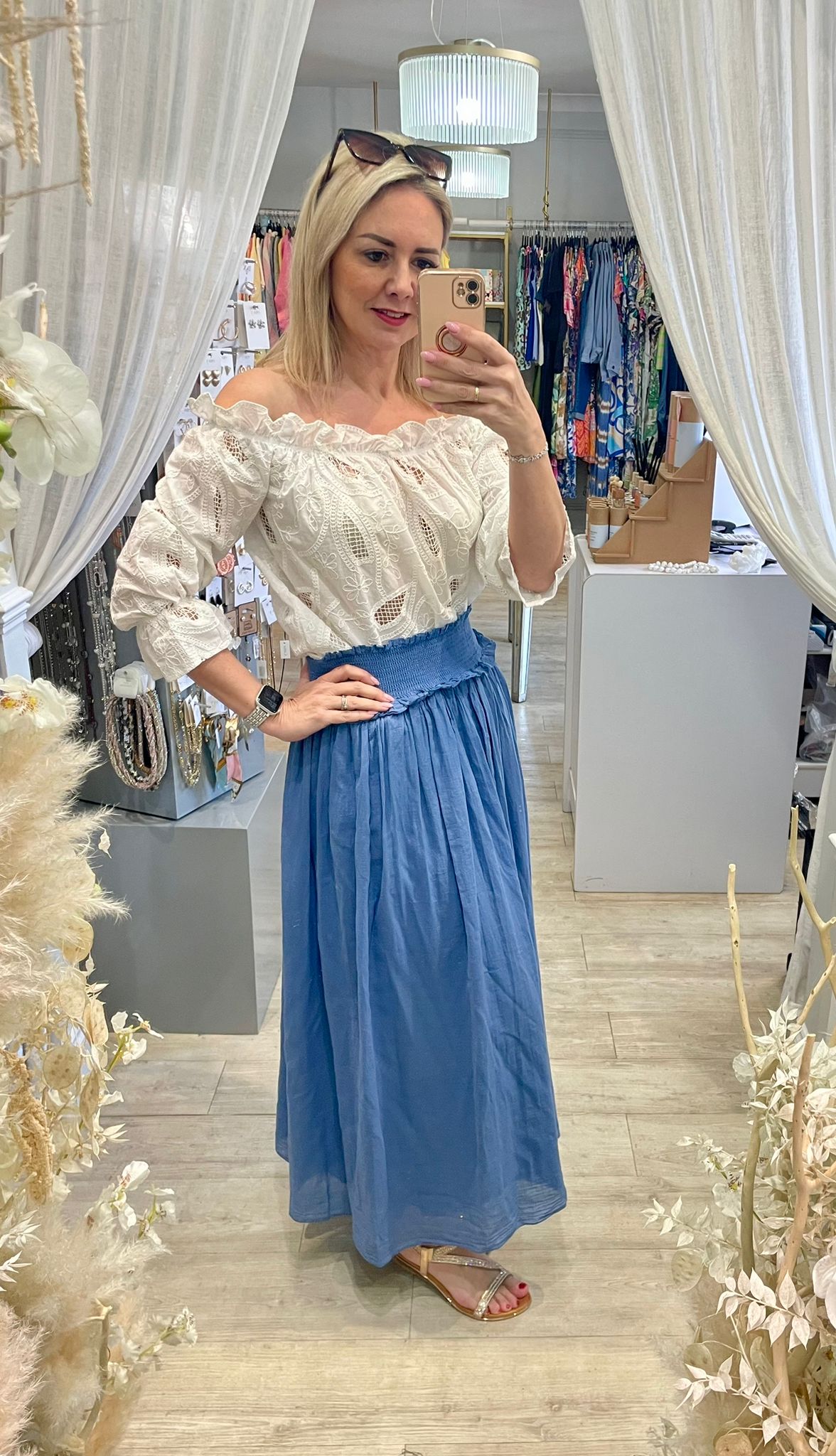 Shirred Waist Maxi Skirt
