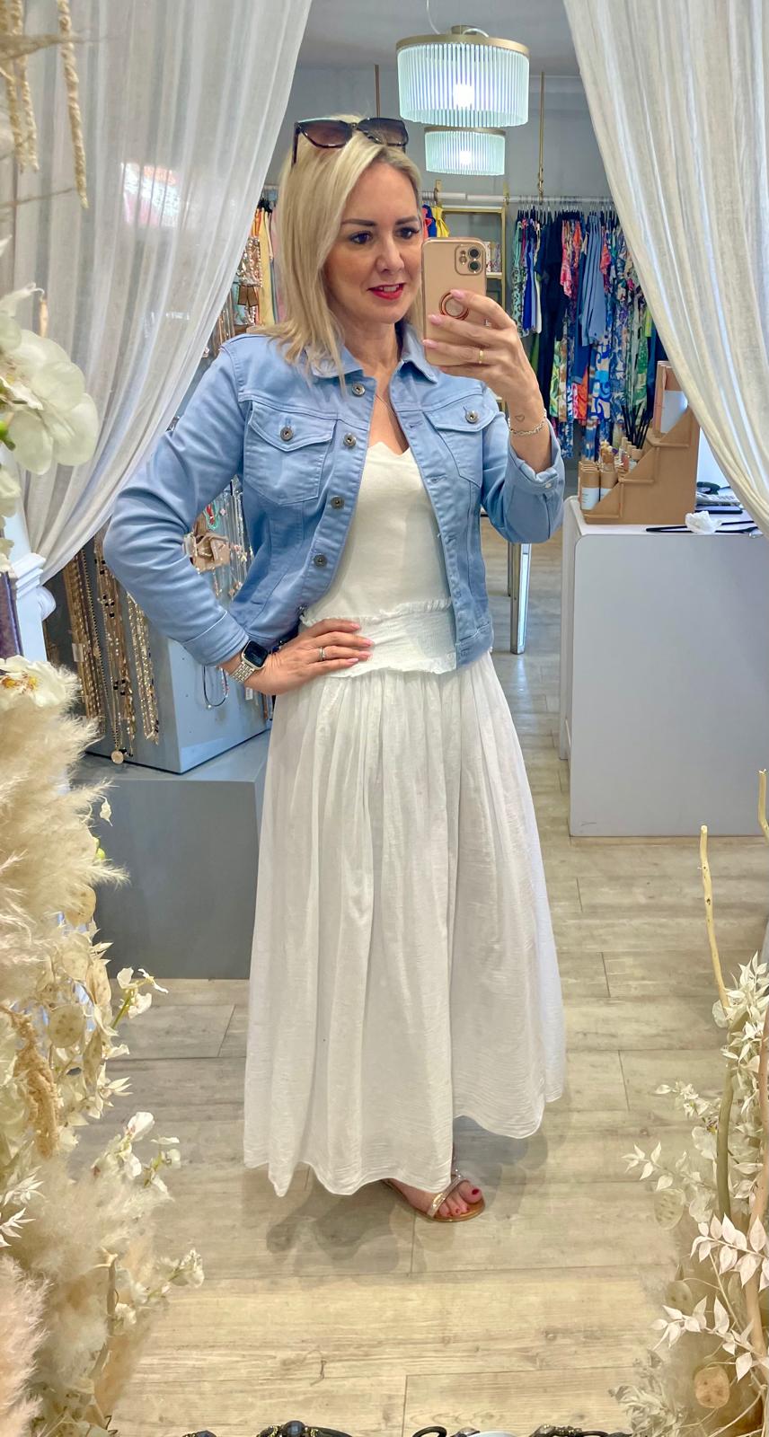 Shirred Waist Maxi Skirt