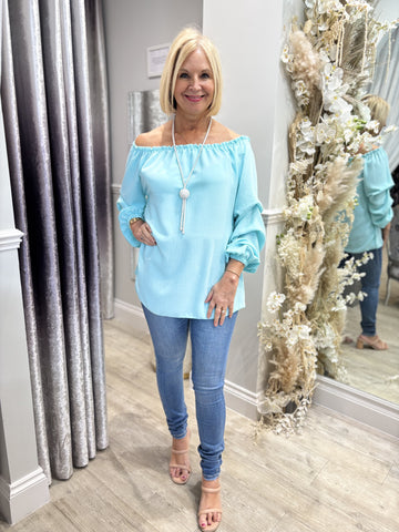 Bardot Ruched Sleeve Top
