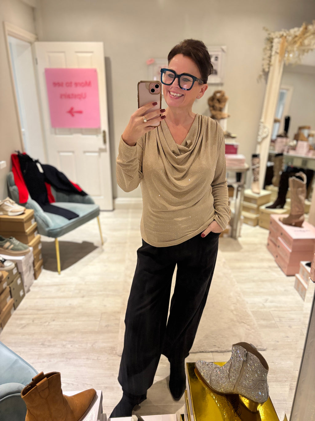 Embellished Drape Front Top