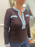 Denim Trim Ribbed Top