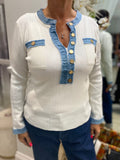 Denim Trim Ribbed Top