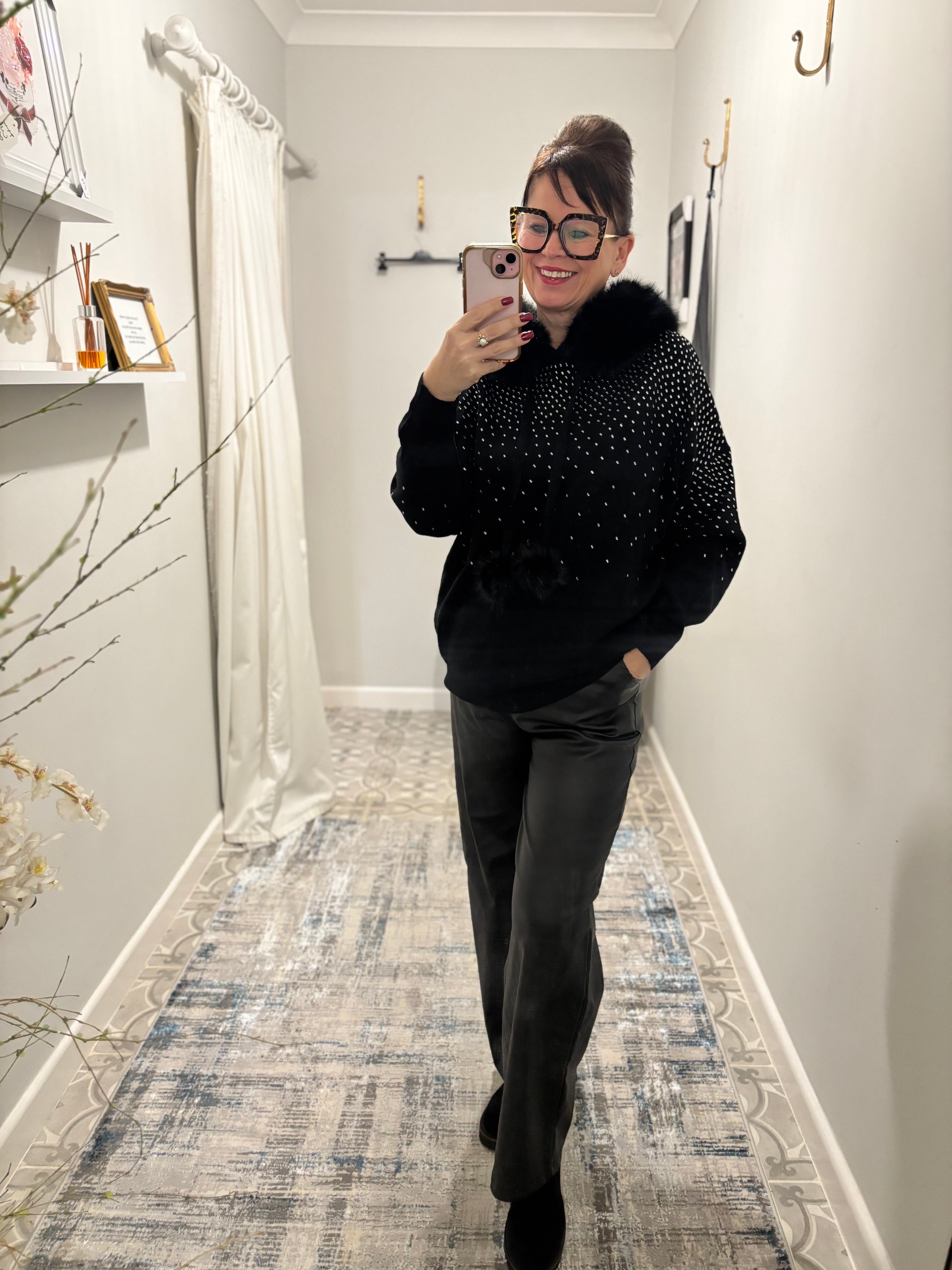Lindy Rhinestone Fur Trim Hoodie