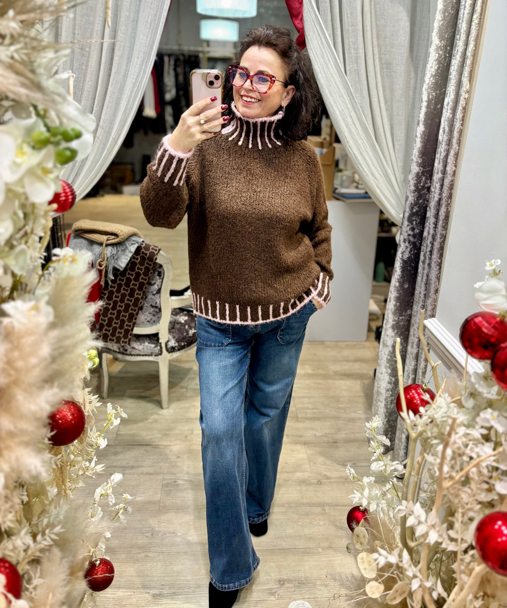 Contrast Stitch Roll Neck