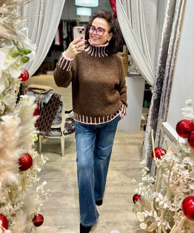 Contrast Stitch Roll Neck