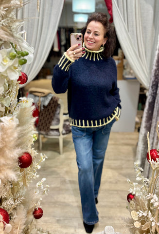 Contrast Stitch Roll Neck