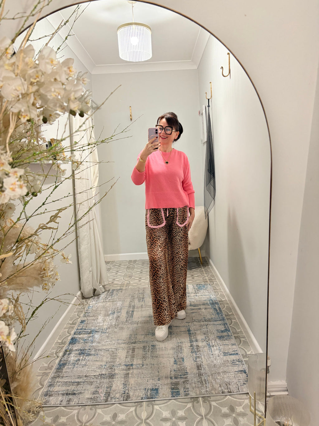 Pink Gingham Leopard Trousers