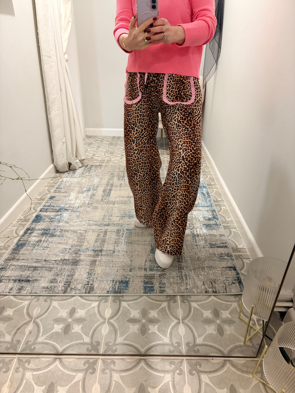 Pink Gingham Leopard Trousers