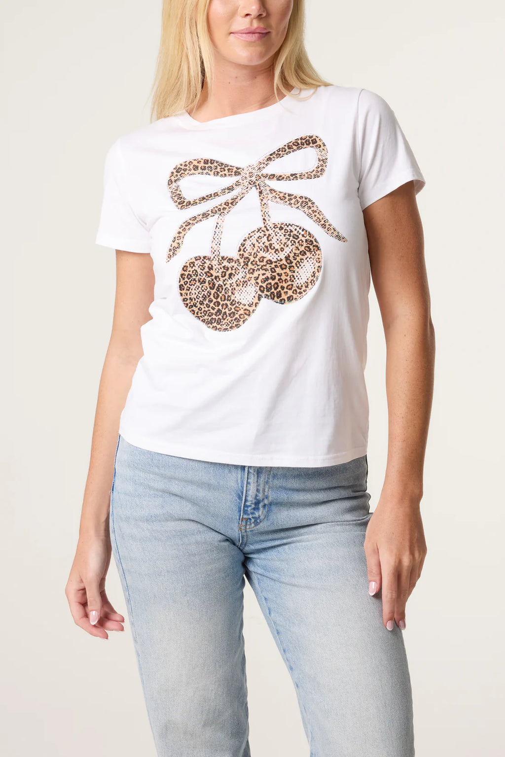 Embellished Animal Print Cherry T-Shirt