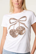 Embellished Animal Print Cherry T-Shirt