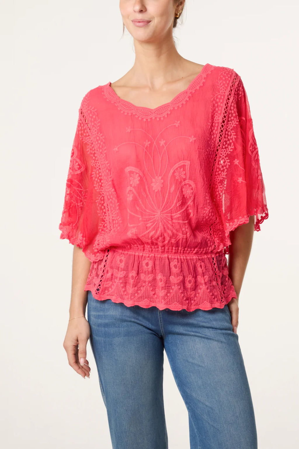 Lace Butterfly Sleeve Top