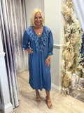 Frill Front Denim Dress