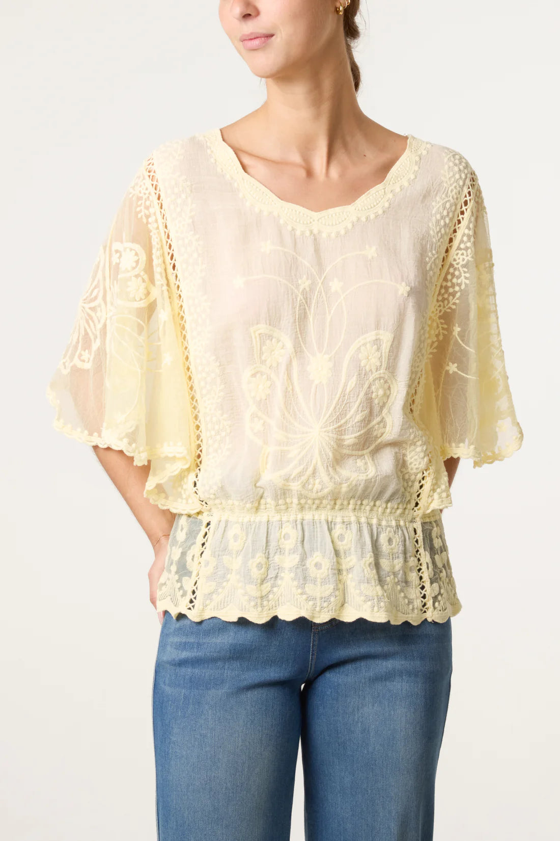 Lace Butterfly Sleeve Top