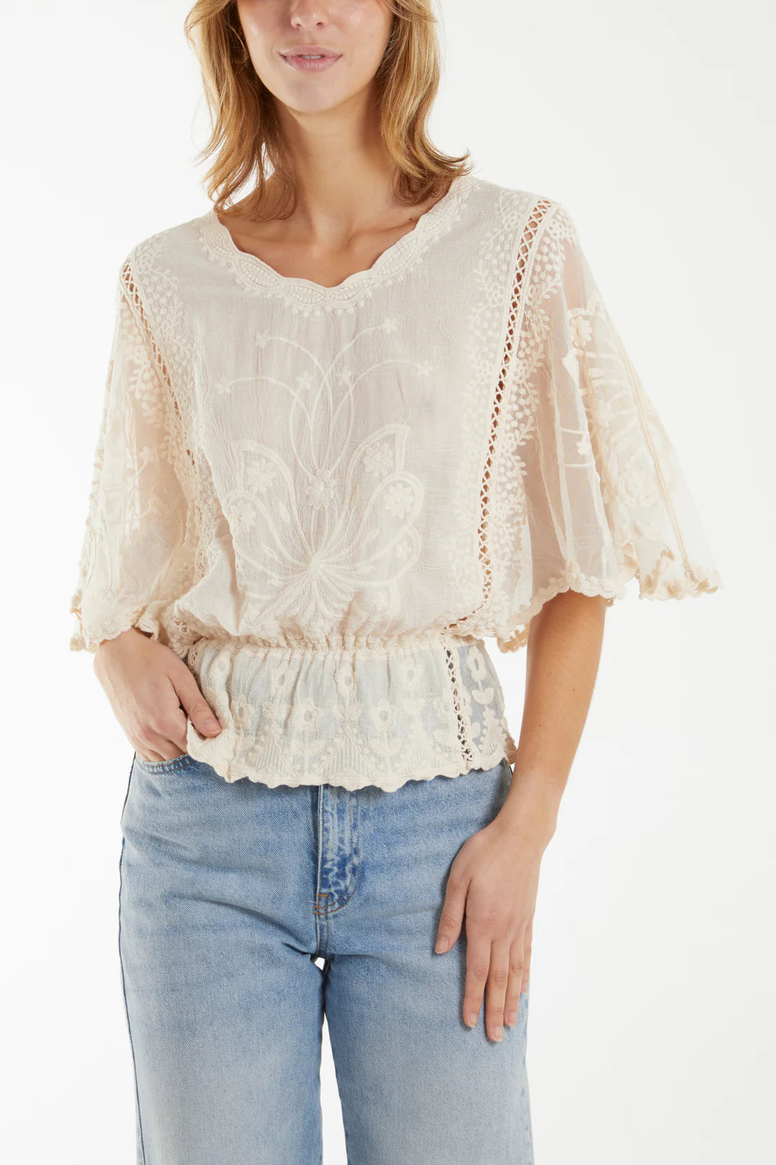 Lace Butterfly Sleeve Top