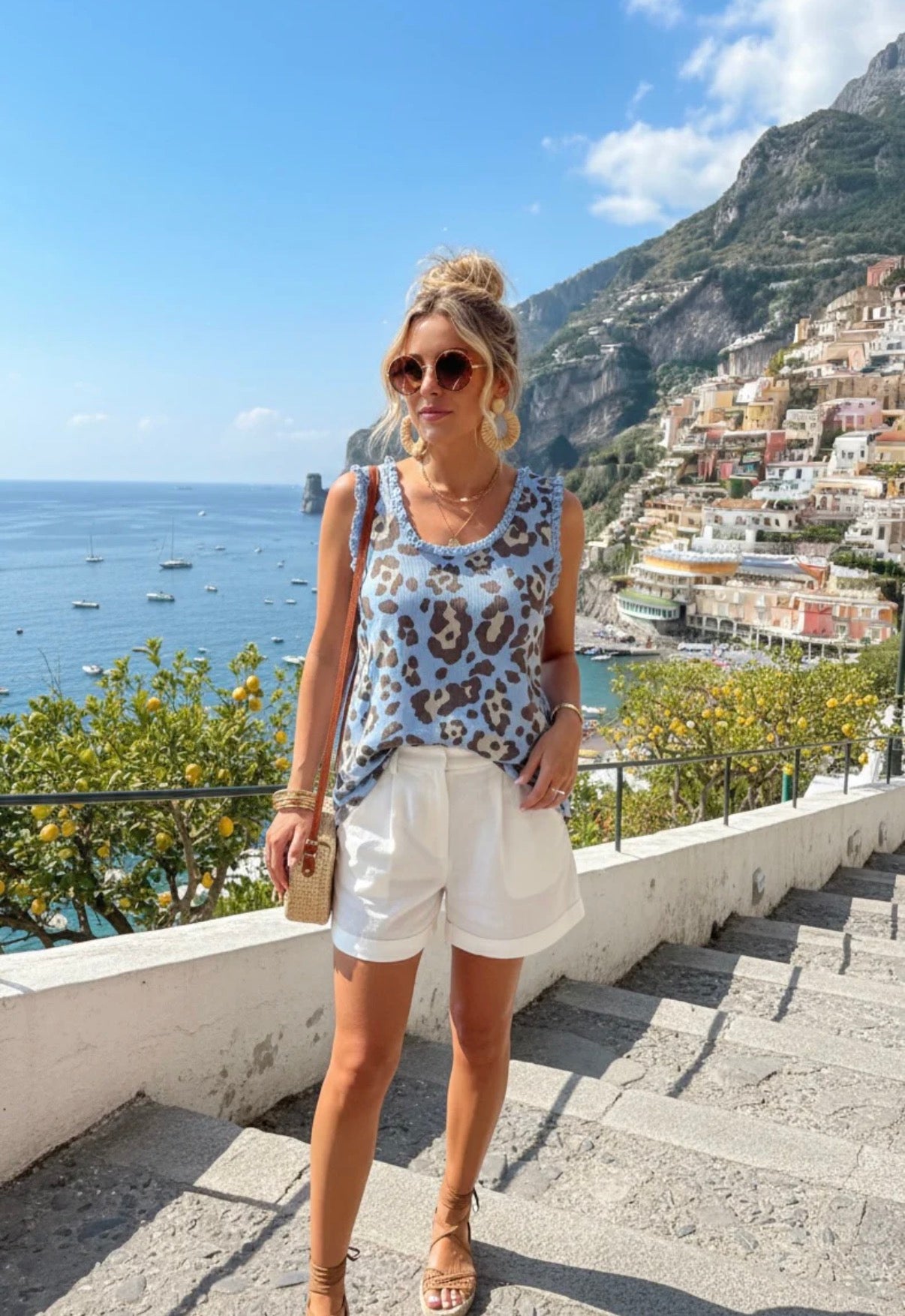 Leopard Frill Ribbed Vest