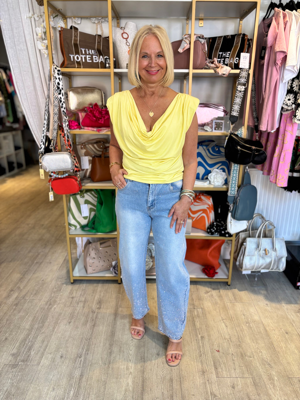 Padded Shoulder Cowl Top