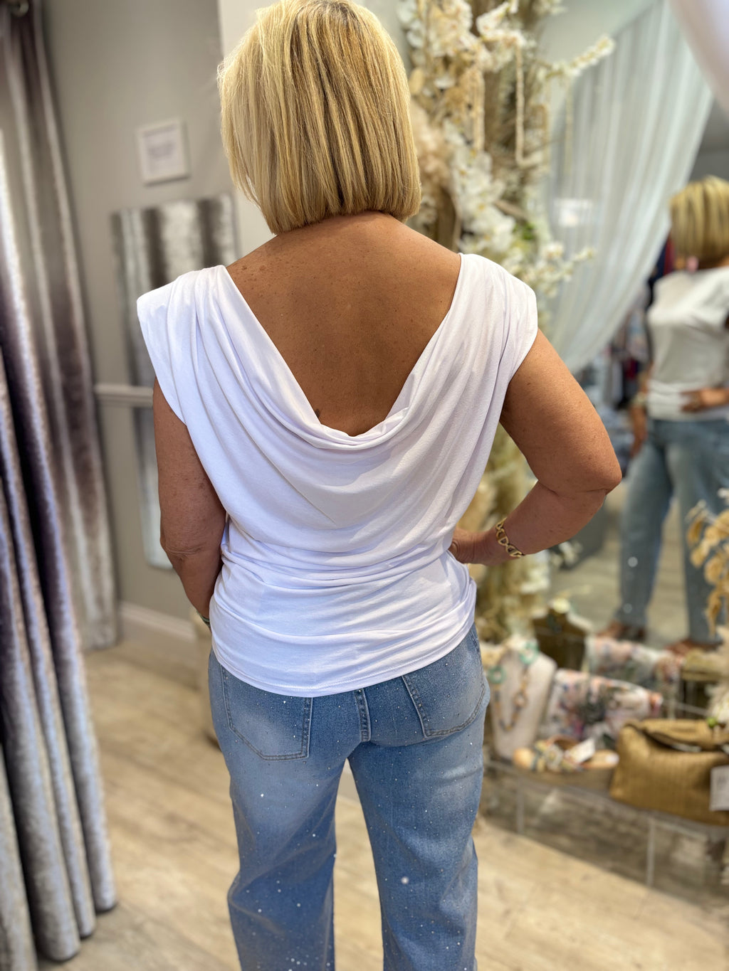 Padded Shoulder Cowl Top