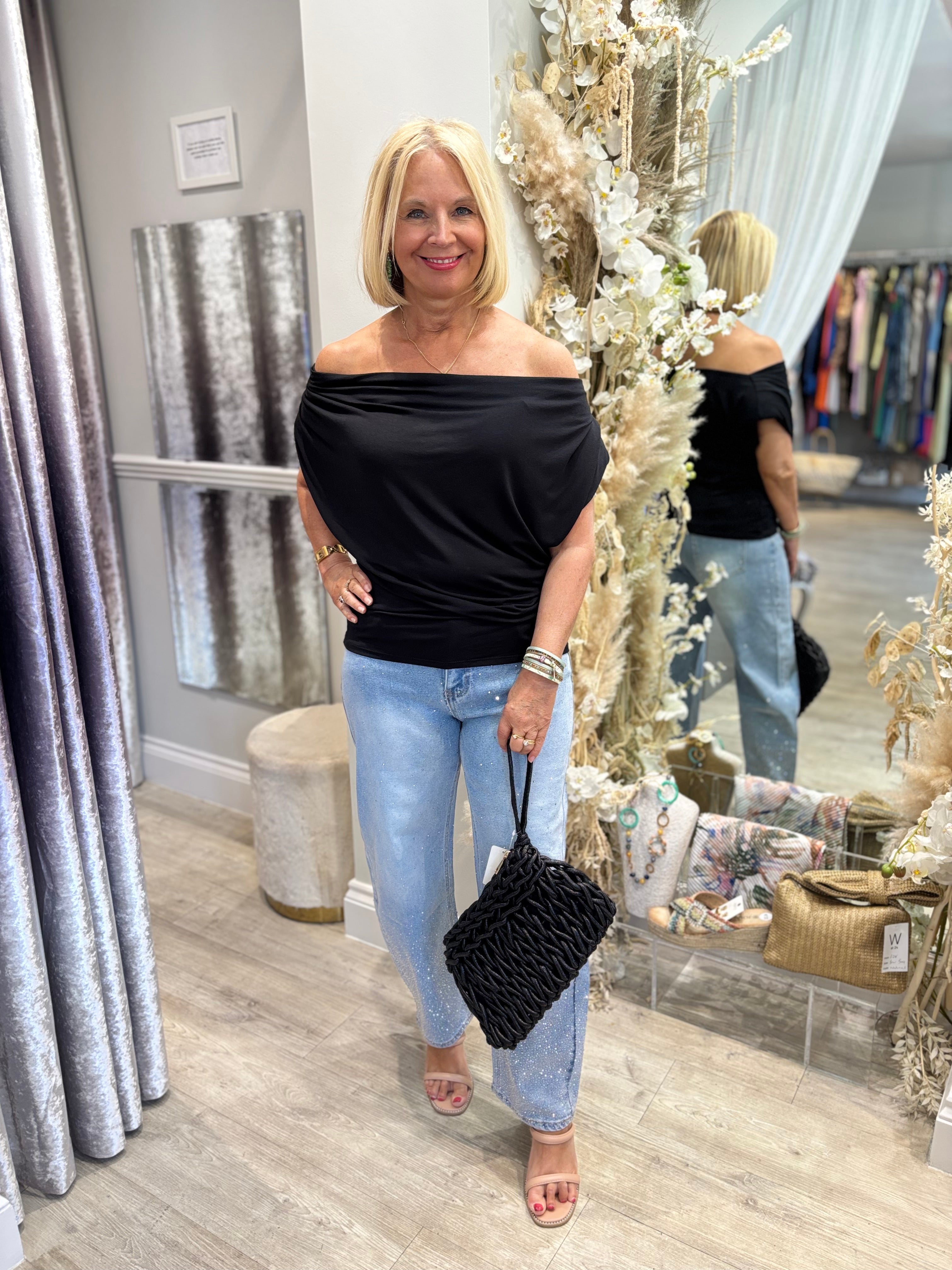 Padded Shoulder Cowl Top