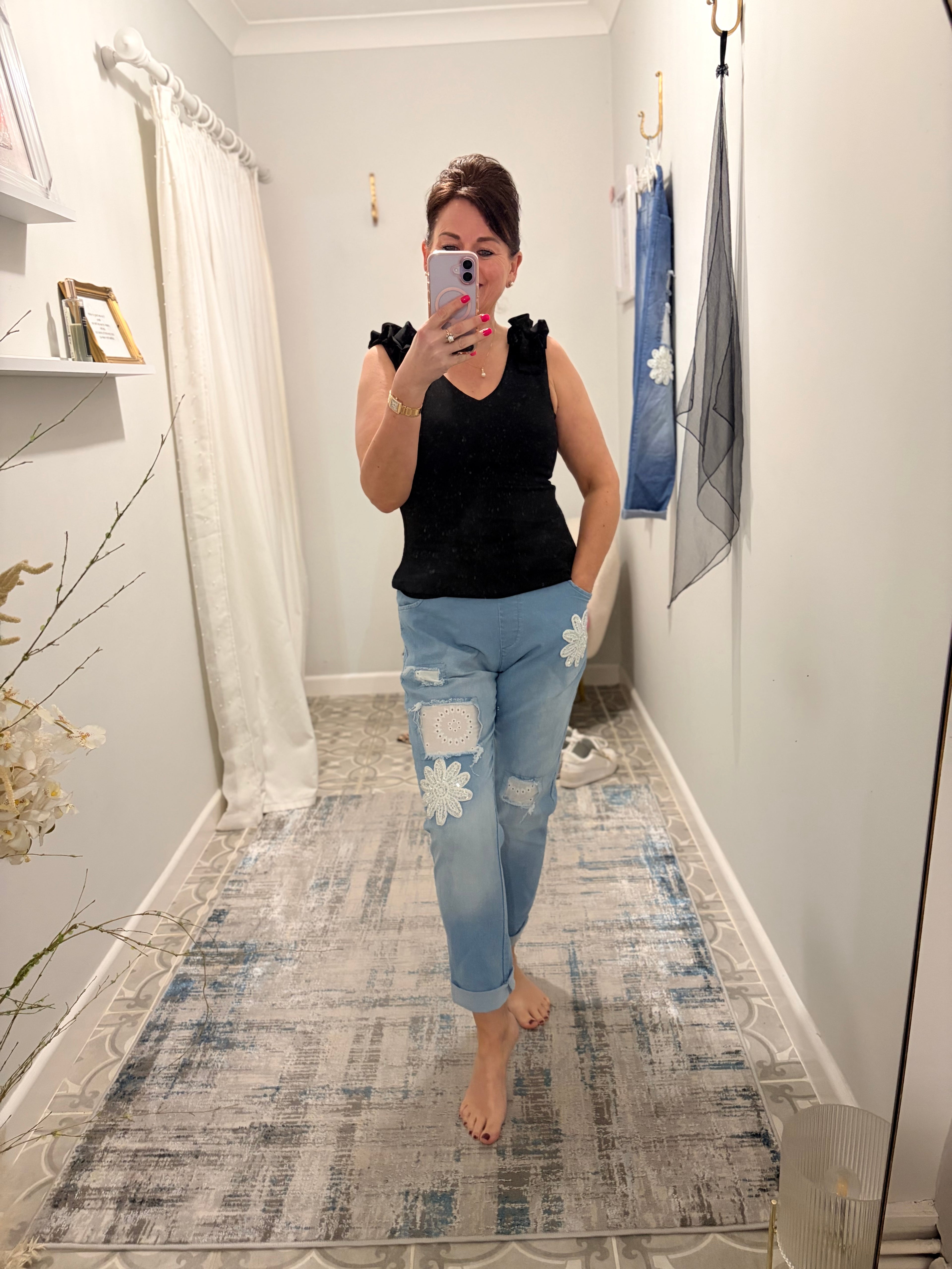 Crochet Flower Denim Magic Trousers