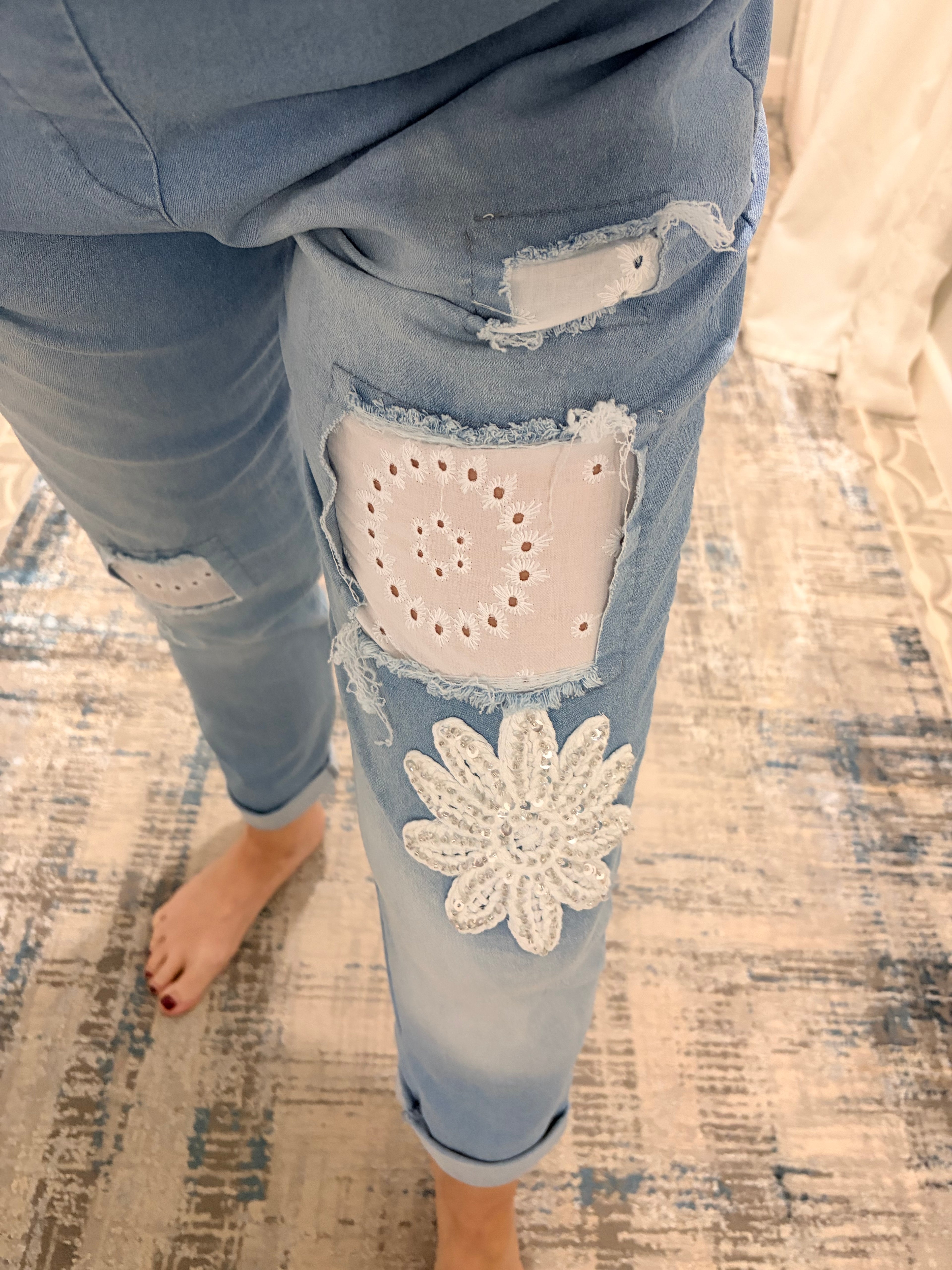 Crochet Flower Denim Magic Trousers