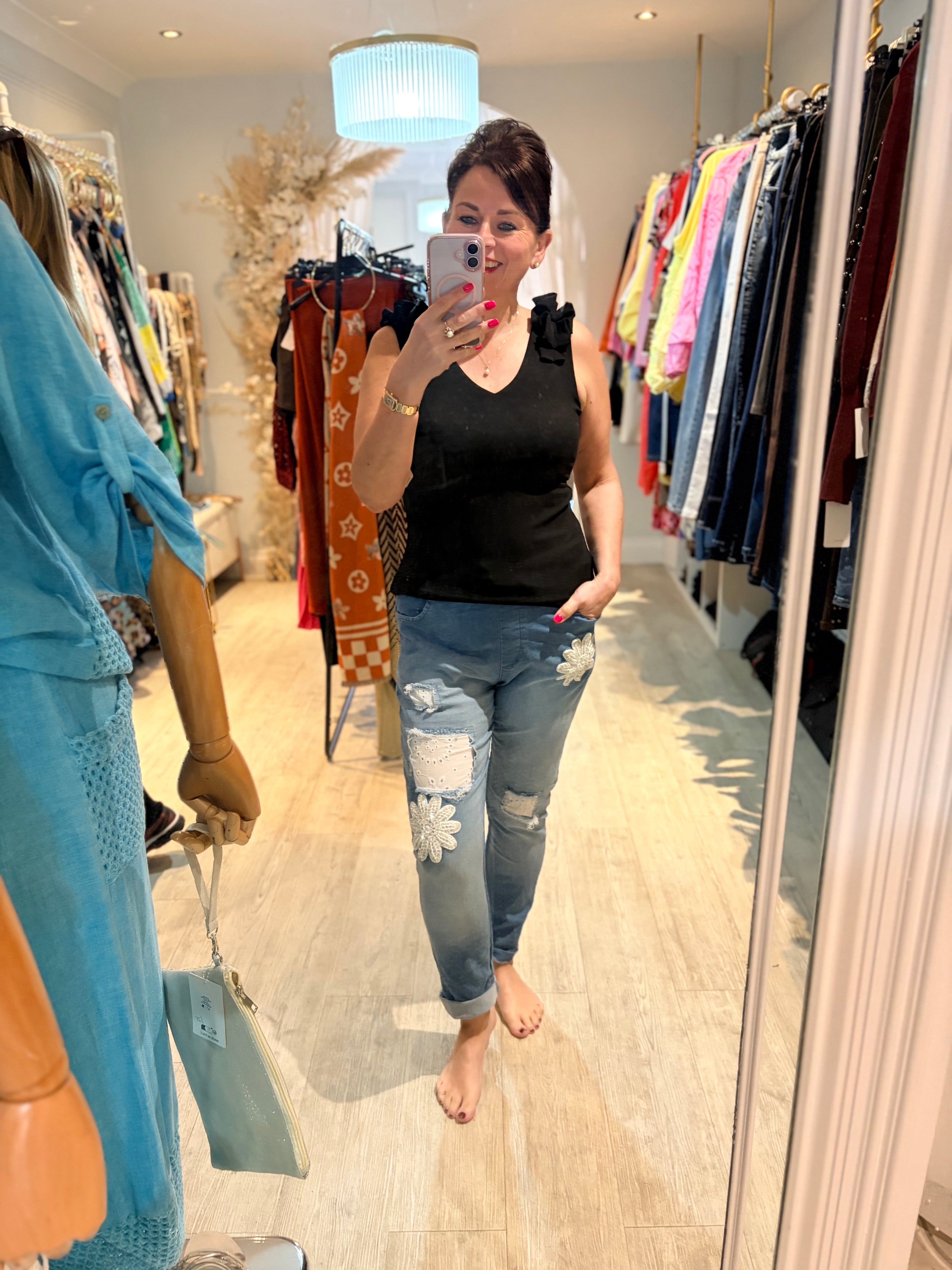 Crochet Flower Denim Magic Trousers