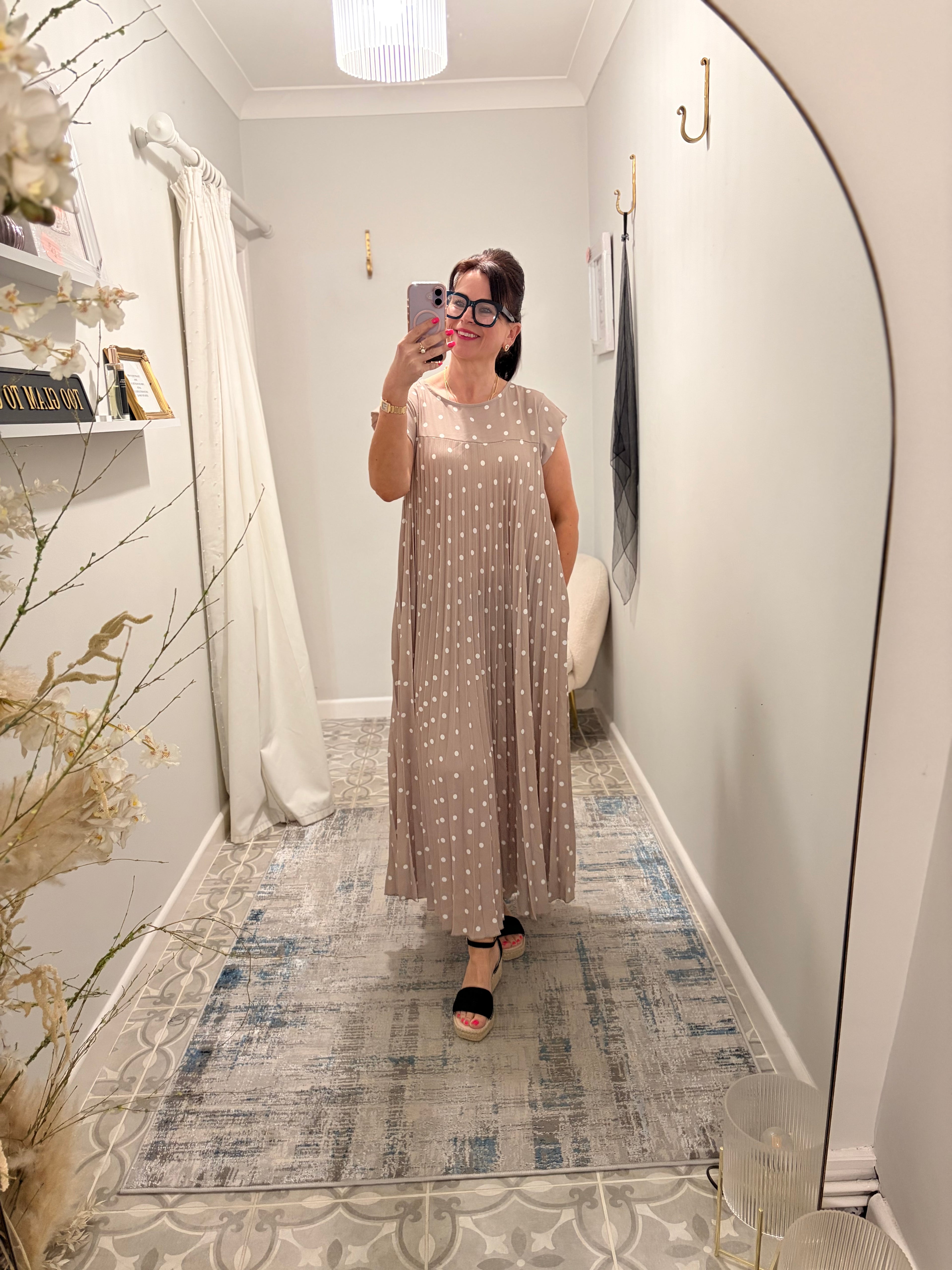 Polka Dot Pleated Floaty Dress