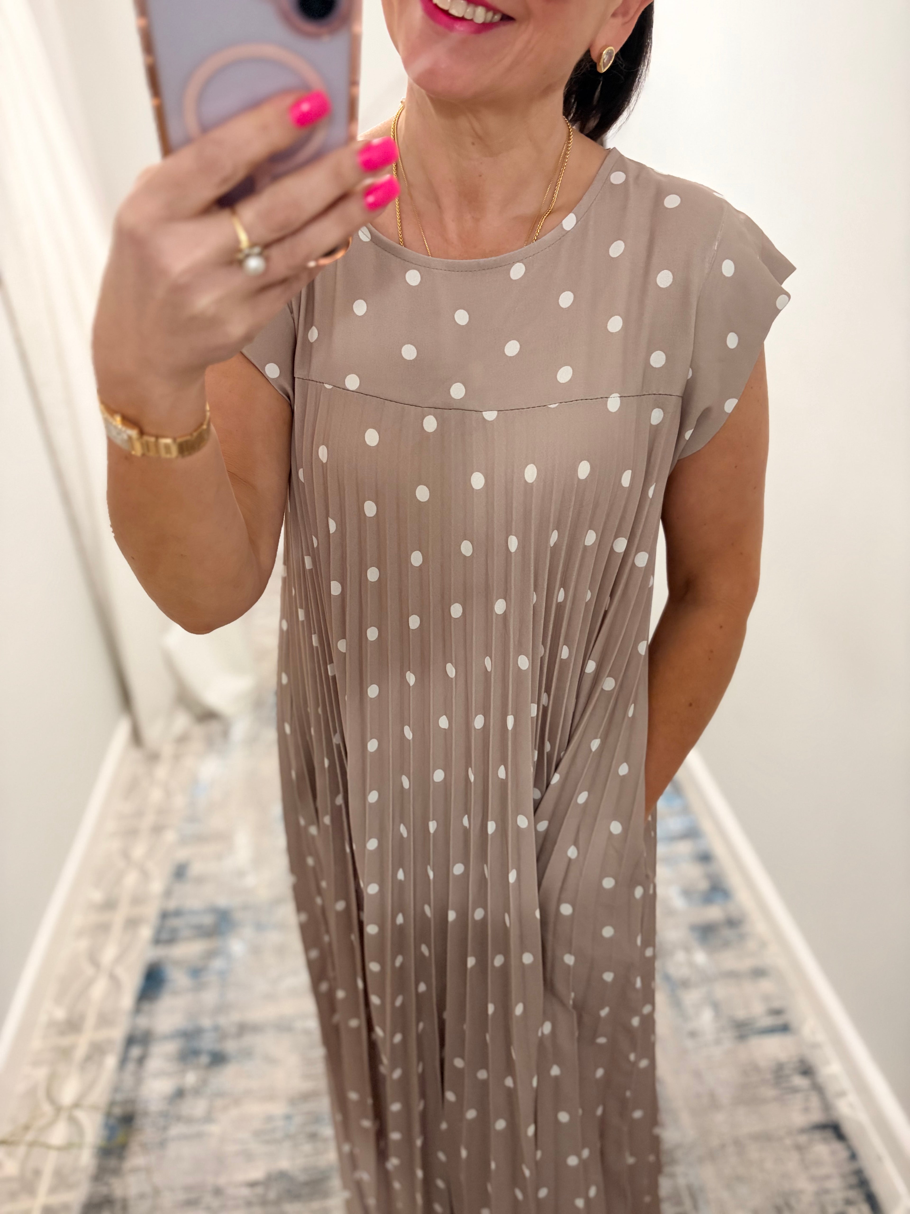 Polka Dot Pleated Floaty Dress