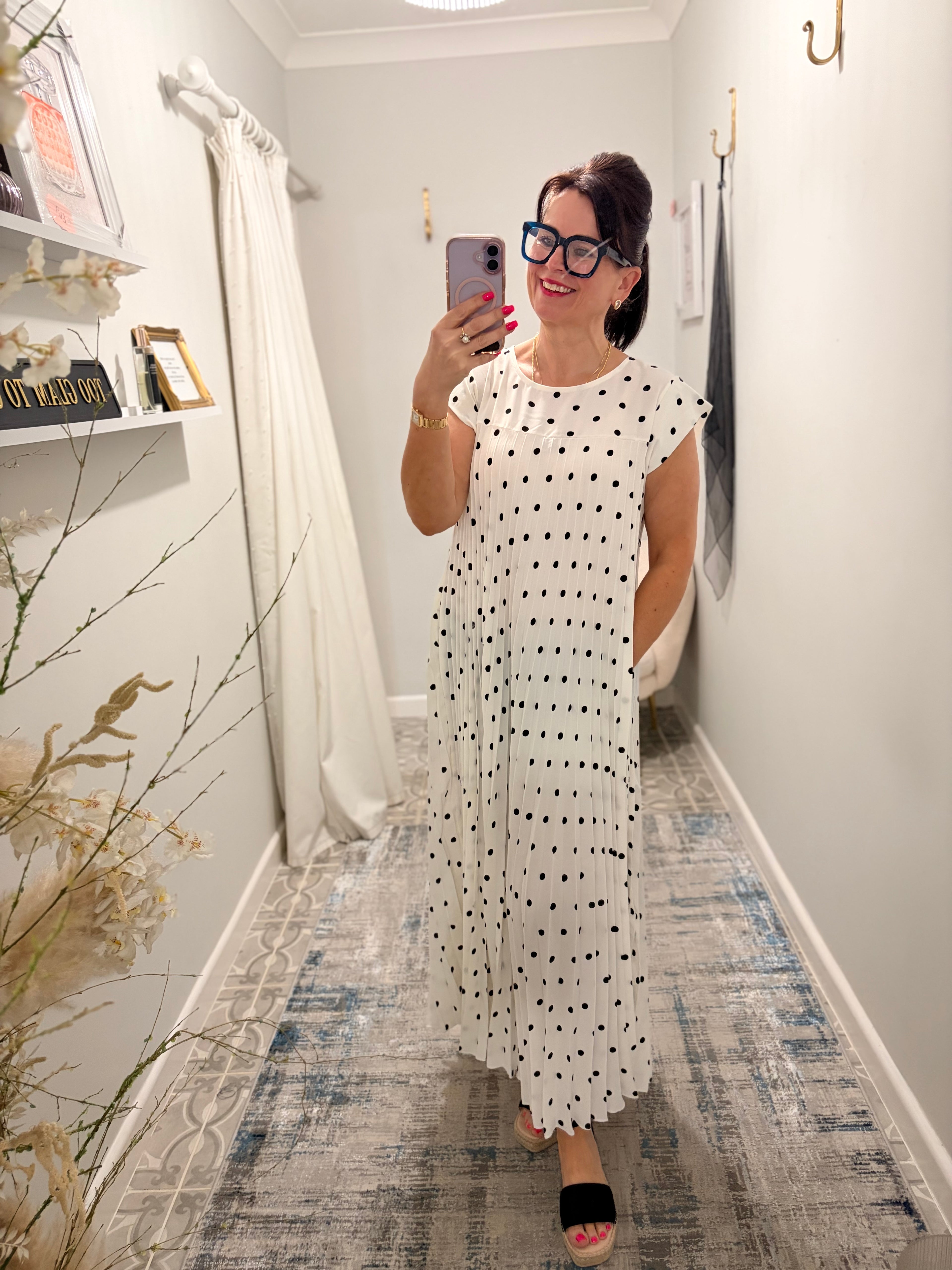 Polka Dot Pleated Floaty Dress