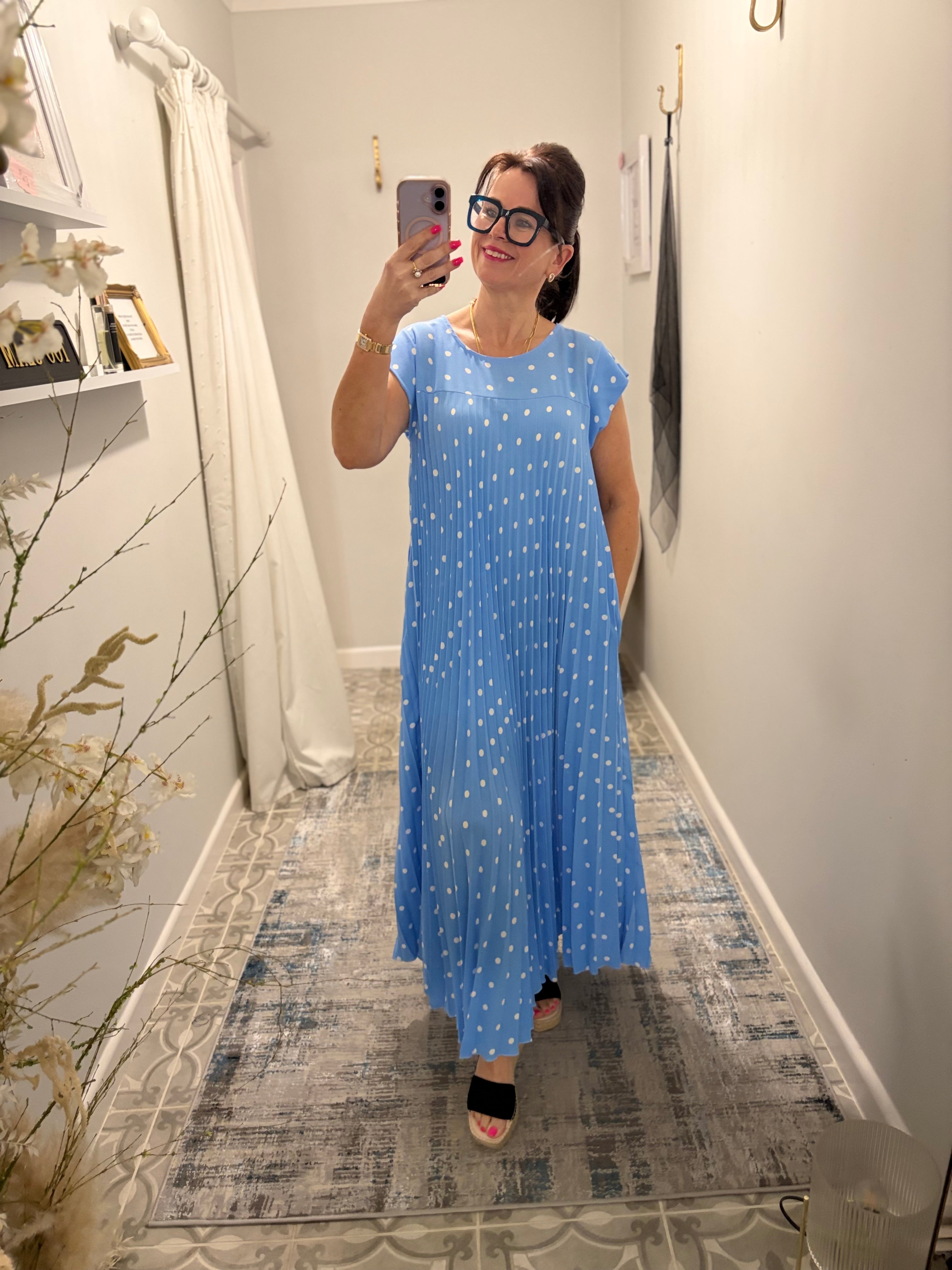 Polka Dot Pleated Floaty Dress