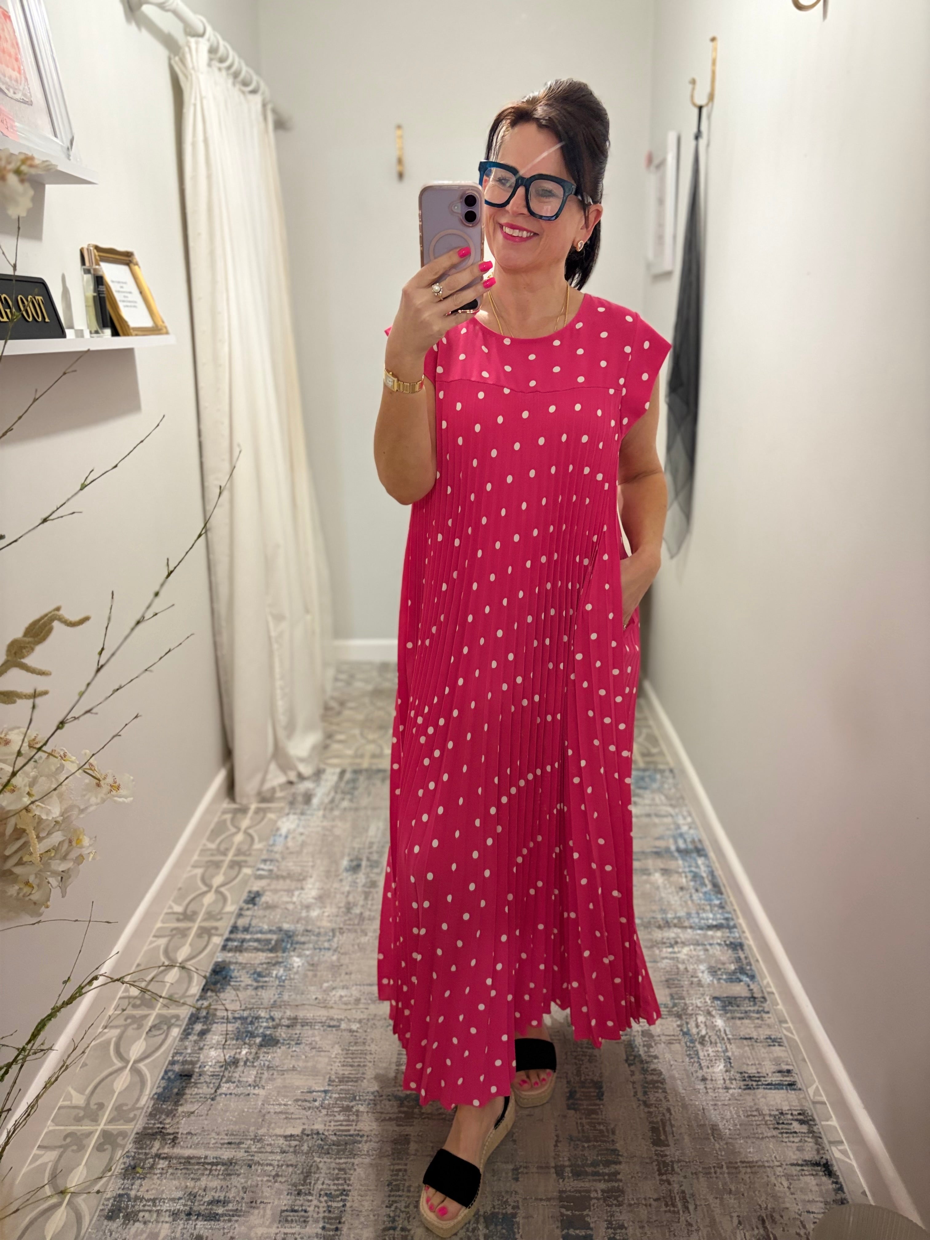 Polka Dot Pleated Floaty Dress