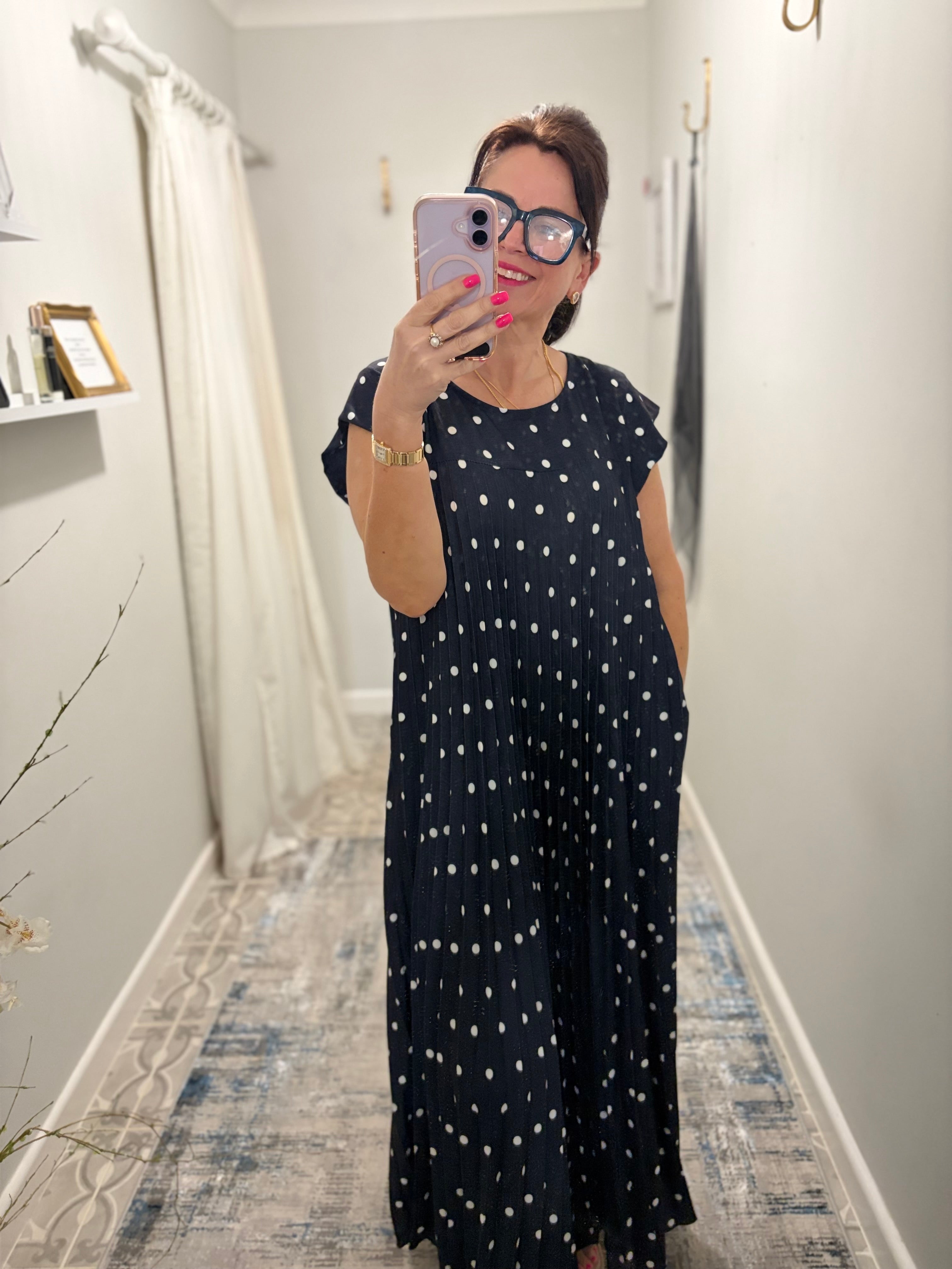 Polka Dot Pleated Floaty Dress