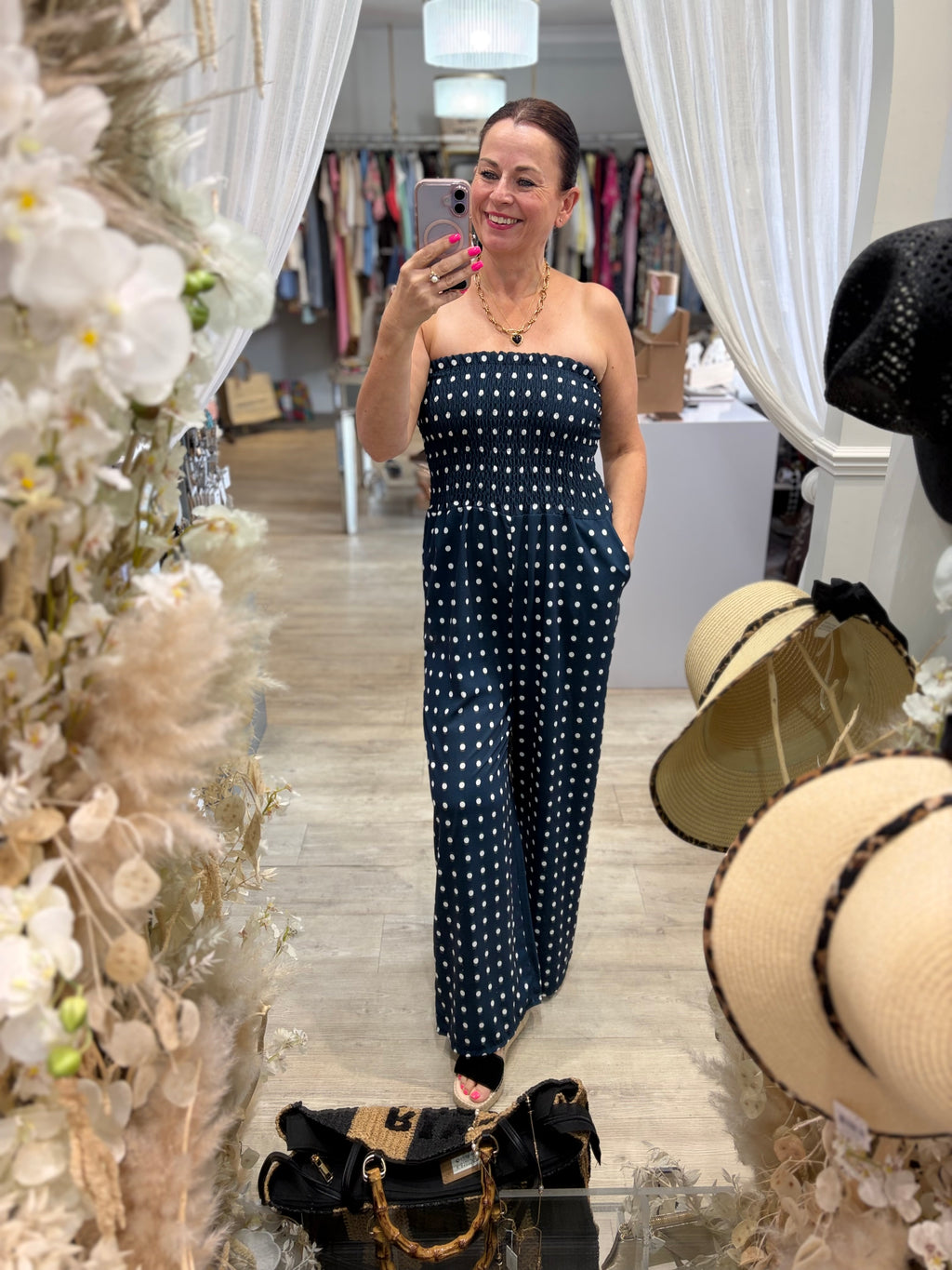 Polka Dot Bandeau Jumpsuit