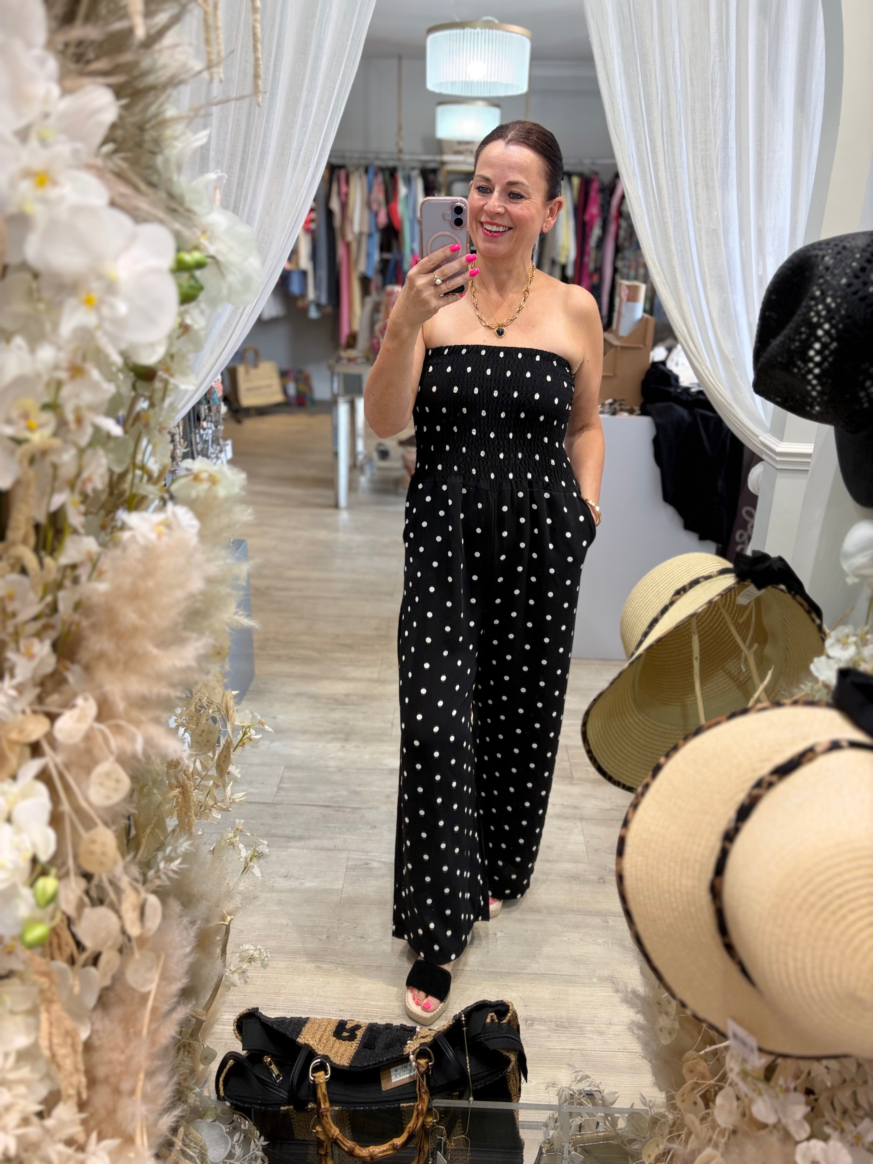 Polka Dot Bandeau Jumpsuit