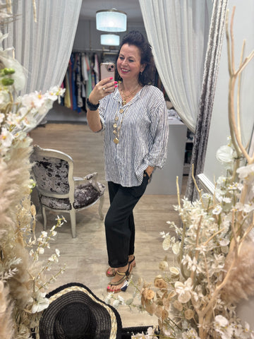 Jeaney Stripe Cotton Button Top