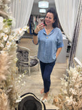 Jeaney Stripe Cotton Button Top