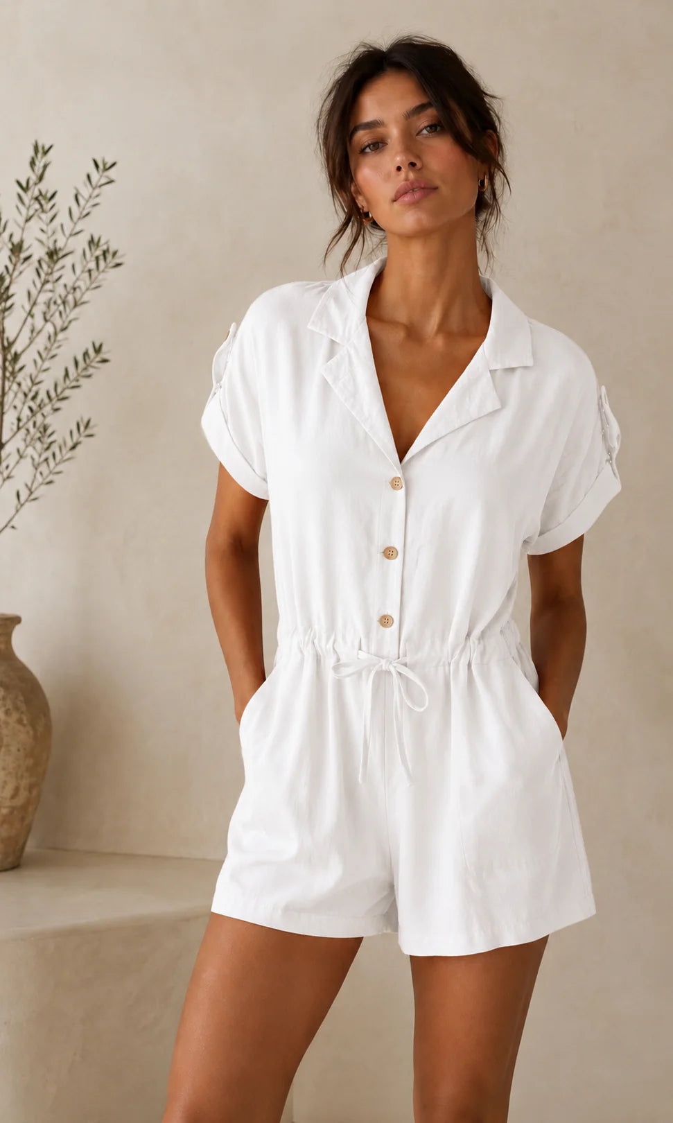 Petite - Samantha Button Playsuit