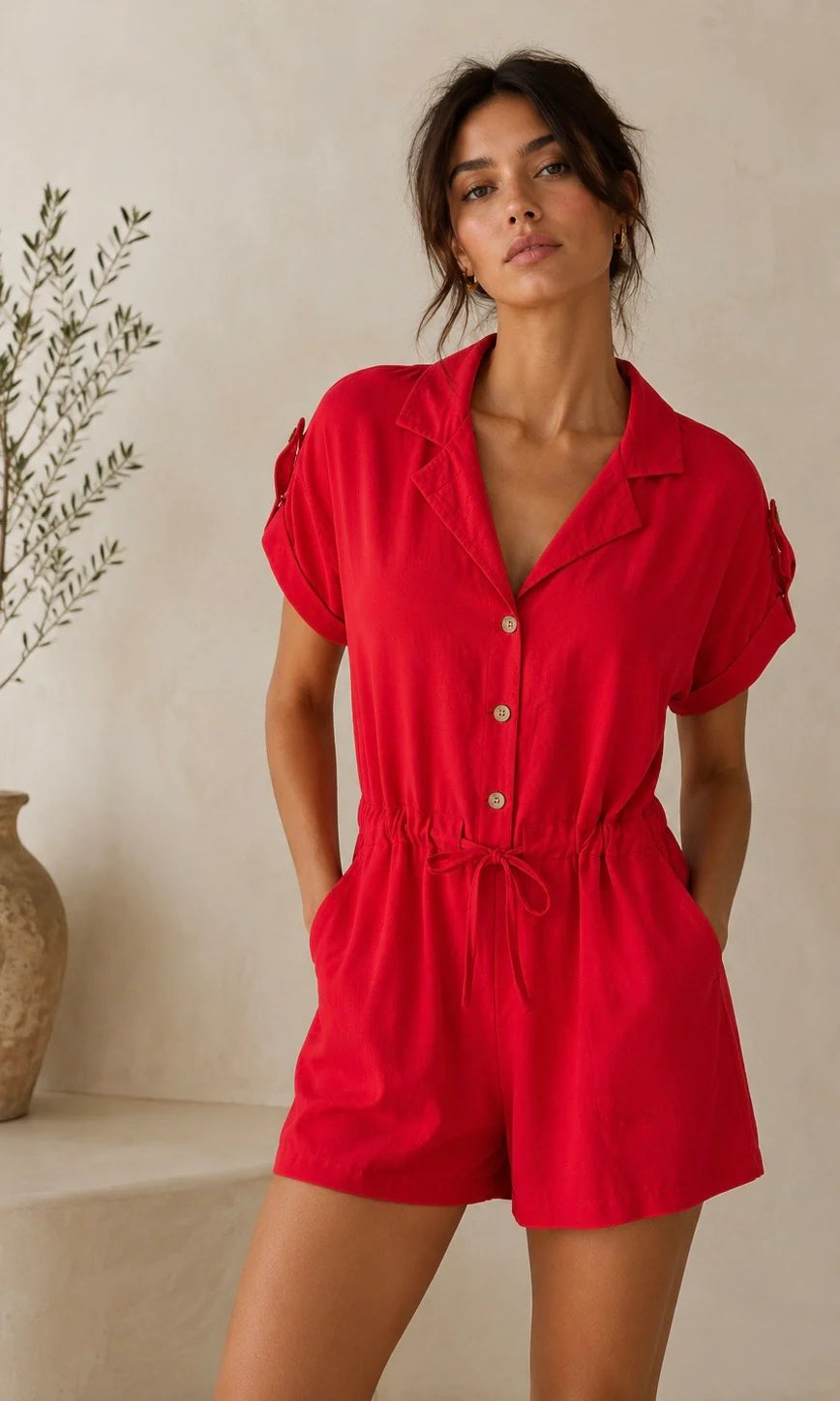 Petite - Samantha Button Playsuit
