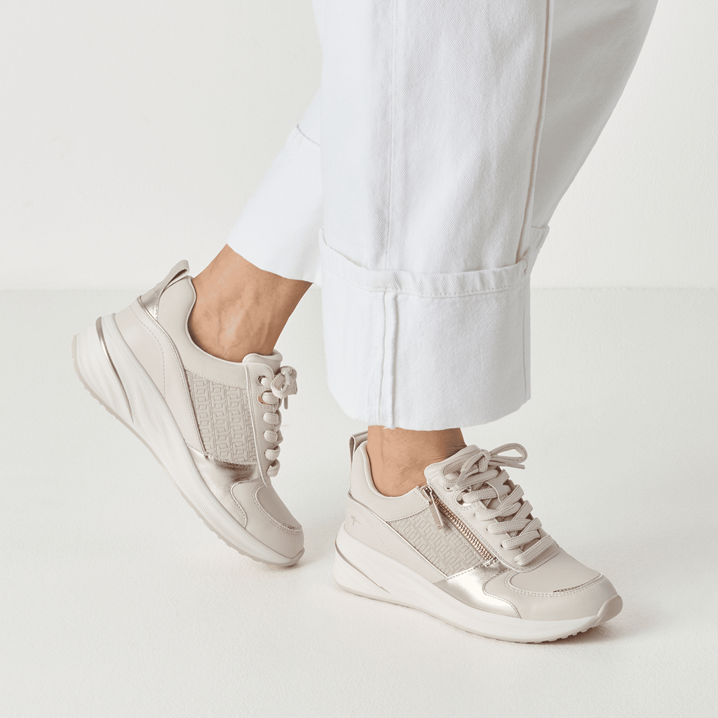Ivory & Gold Wedge Trainers