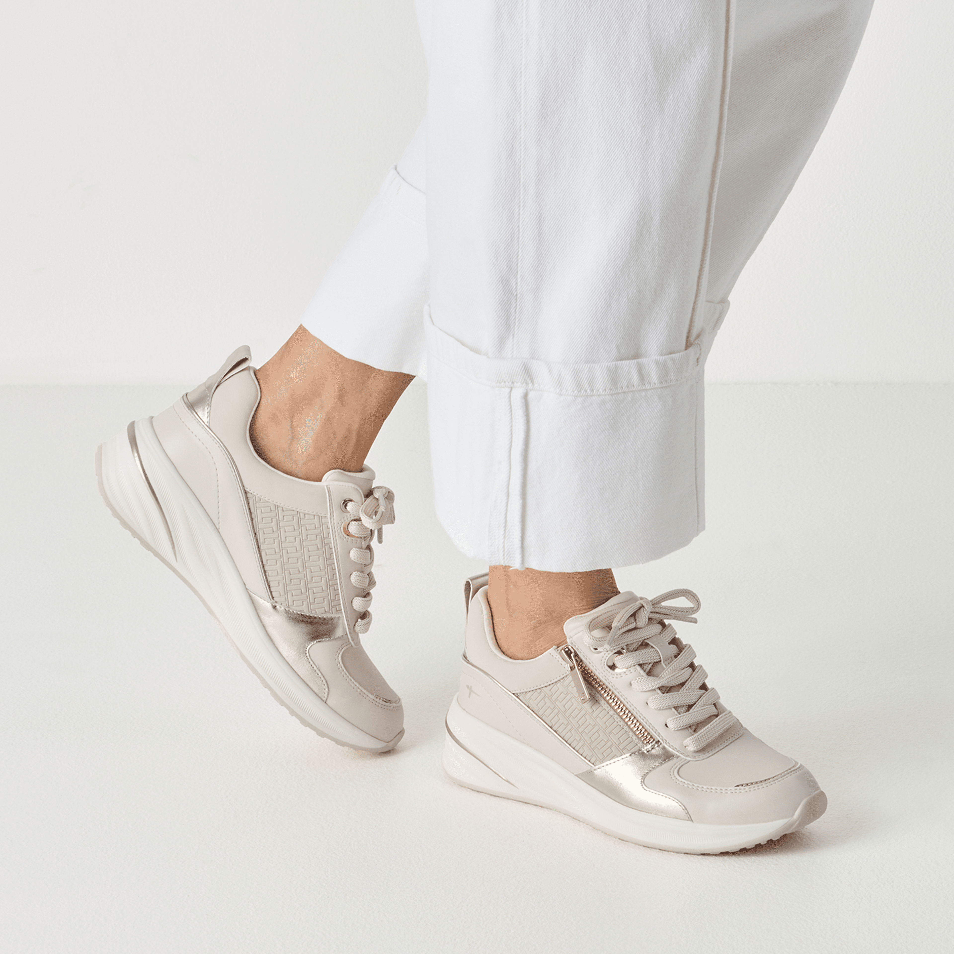 Ivory & Gold Wedge Trainers